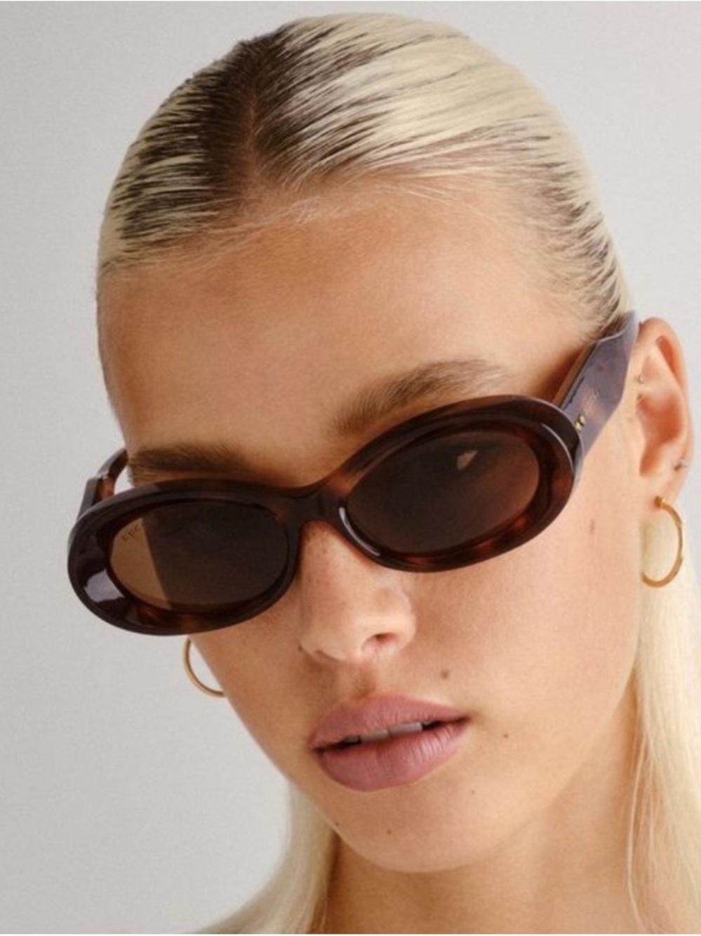 Gucci Brown Tortoiseshell Oval Sunglasses with Brown Lenses